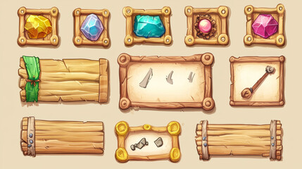 Poster - egyptian ui game interface cartoon vector icon. egypt menu design element set with level frame, prog