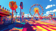 © Thiago - Colorful carnival fun - bright rides and games. generative ai. Carnival. Illustration