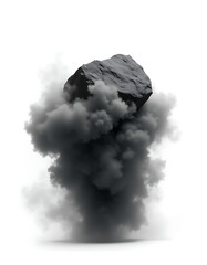 Aufkleber - A dark rock explodes in a cloud of smoke and dust on an isolated white background created by generative AI._00001_