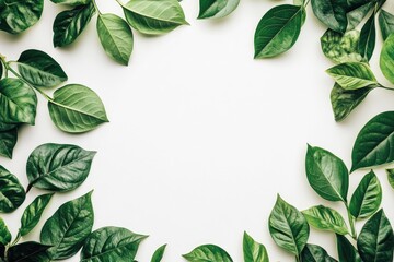 vibrant green leaf border: nature's touch on a bright white canvas