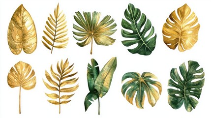 Elegant Watercolor Collection of Green and Gold Foliage for Nature-Inspired Invitations and Decor