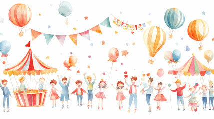 A set of watercolor of a lively carnival with festive decorations and joyful crowds, clipart isolated minimal with white background. Carnival. Illustration