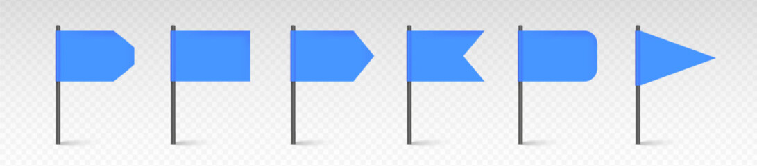 Fototapete - blue flag vector set. map marks for gps point. winner and trophy sign. 3d icons collection