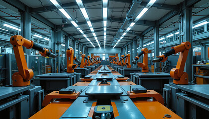 Poster - Robotic arms in a modern manufacturing facility showcase innovation and efficiency in production line automation
