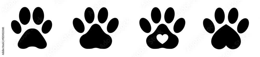 set of dog paw print set Paw icon collection on white background Vector ...