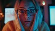 © Ace64 Studio - Portrait of charming emotional worried nervous woman with glasses on head and hairstyle gesture with hands looking at computer something went wrong can