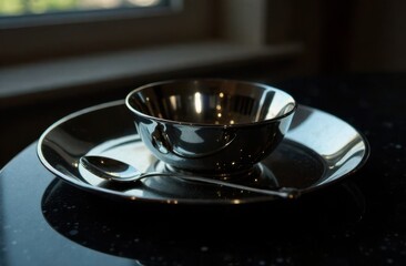 Aufkleber - Elegant and futuristic table setting with polished aesthetics.
