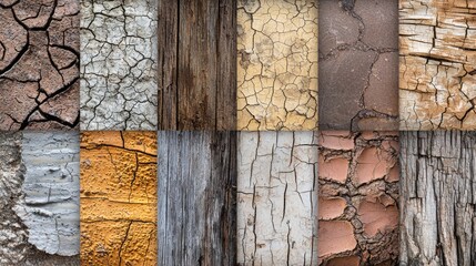 Aufkleber - A captivating collage showcases various cracked surfaces, blending earthy hues and textures