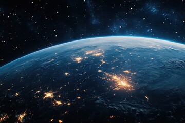 Wall Mural - Blue Earth and asteroids in space. View of planet Earth from space