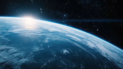 Wall Mural - Blue Earth and asteroids in space. View of planet Earth from space