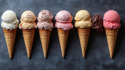 Wall Mural - Creamy ice cream in a waffle cone, close-up showcasing indulgence