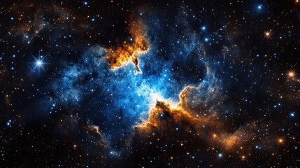 Flying through stars and blue nebula in space. Galaxy exploration through outer space to the glowing Milky Way galaxy. High quality.