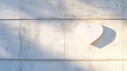 Poster - Shadows cast by architectural elements form a heart shape on a textured building wall during golden hour
