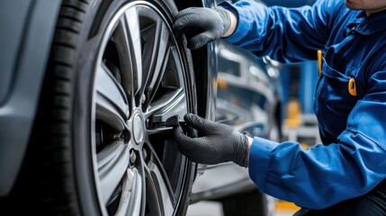 Poster - technician testing durability of automobile engine bearings in workshop for automotive engineering i