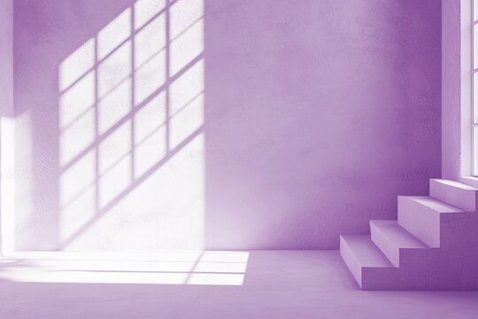 Interior wall background, studio and backdrops show products. With a window shadow in white and purple. background for inserting text and product presentation. 
