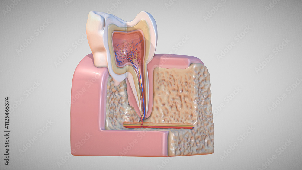 A 3D visual depicting the anatomy of a human tooth used in dentistry ...
