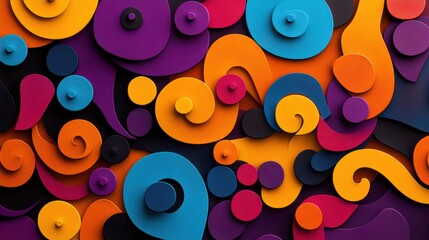 Poster - Vibrant abstract pattern of colorful shapes, primarily circles and swirls, creating a dynamic and playful composition