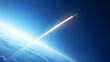 © Alfred - A rocket piercing the atmosphere its glowing exhaust trail fading into a bright blue sky.