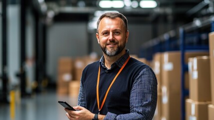Poster - ecommerce warehouse worker scanning product barcodes in modern logistics facility indoor professiona