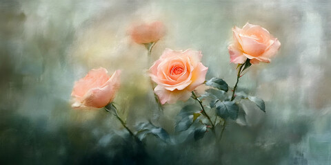 Wall Mural - Pastel-toned roses in a dreamy blurred style for a soft, romantic touch