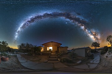Wall Mural - Panoramic view of a space photograph of the Milky Way galaxy with stars against the night sky. 