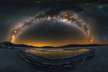Wall Mural - Panoramic view of a space photograph of the Milky Way galaxy with stars against the night sky. 