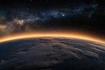 Wall Mural - Panoramic view of a space photograph of the Milky Way galaxy with stars against the night sky. 