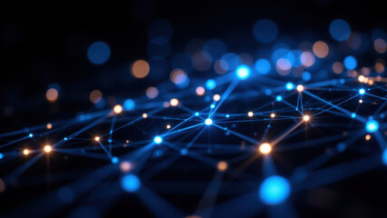 Computer graphic illustration of a network with interconnected nodes representing the concept of Retrieval Augmented Generation (RAG).