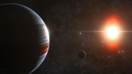 Wall Mural - Planets in deep space. Nebulae in the light of red and blue stars. Science fiction