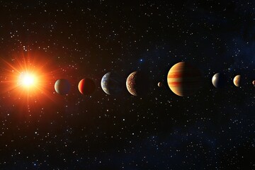 Wall Mural - Planets in deep space. Nebulae in the light of red and blue stars. Science fiction