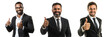 © Papon - Set of smiling male business advisor giving a thumbs up isolated on a transparent background