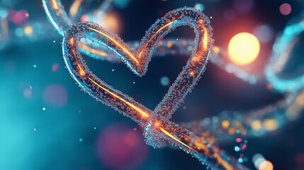 Poster - The heart shape forms from ai strands, showcasing molecular biology in a lively and colorful manner
