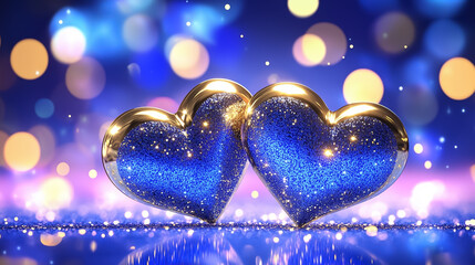 Poster - Two sparkling hearts shine brightly, representing love and connection, with colors reminiscent of Ukraine's flag