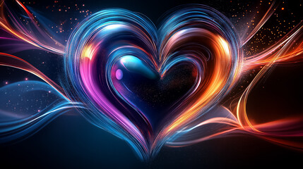 Poster - Vibrant, swirling patterns illustrate quantum entanglement in a heart shape