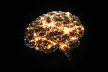 Fototapete - An abstract representation of a human brain created with glowing neural networks and synapses, featuring ample copy space for additional text. Generative AI