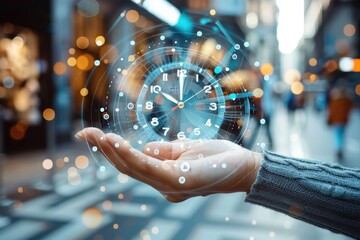 Poster - A person grasping a clock, conveying time-consciousness and urgency