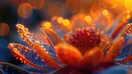 Poster - Close-up shot of a flower with water droplets glistening on its petals