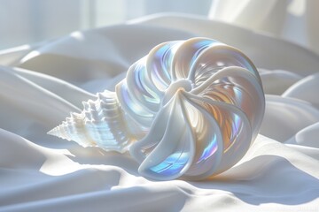Aufkleber - A single white shell placed on a white sheet, with a window visible in the background