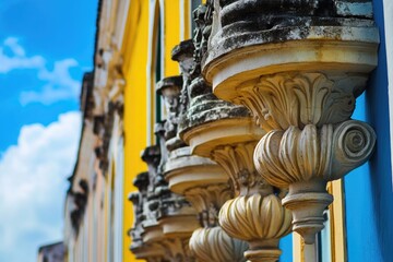 Poster - Decorated balconies on a building facade, with intricate details and architectural features
