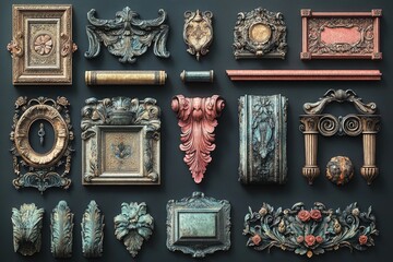 Poster - A collection of ornate picture frames on a wall, ideal for decorative purposes