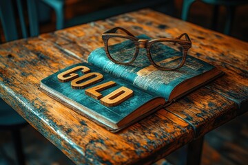 Poster - An open book with glasses placed on top, great for academic or study themes