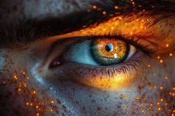 Poster - A detailed view of an eye covered in glitter, suitable for use in fashion or beauty contexts