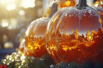 Poster - A collection of transparent pumpkins arranged on a flat surface, perfect for decorative or seasonal use