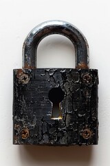 Aufkleber - A detailed view of a lock attached to a wall, great for backgrounds or textures