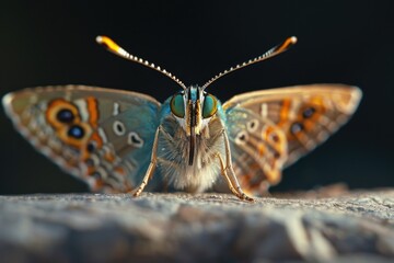 Poster - Close-up shot of a butterfly perched on a rock, showing its delicate features