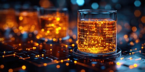 Aufkleber - A glass filled with liquid sitting on a keyboard
