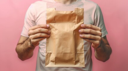 Fototapete - A person hiding behind a brown paper bag, concealing their identity or emotions