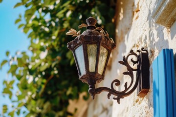 Leinwandbilder - A street light attached to the side of a building