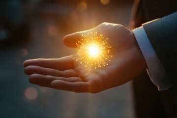 Poster - A person grasping a small flame or spark in their hand, possibly for warmth, light or inspiration