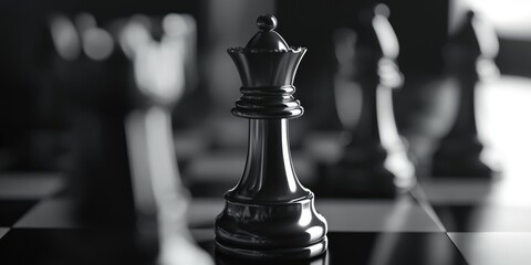 Poster - A classic chessboard with black and white pieces, perfect for editorial or commercial use